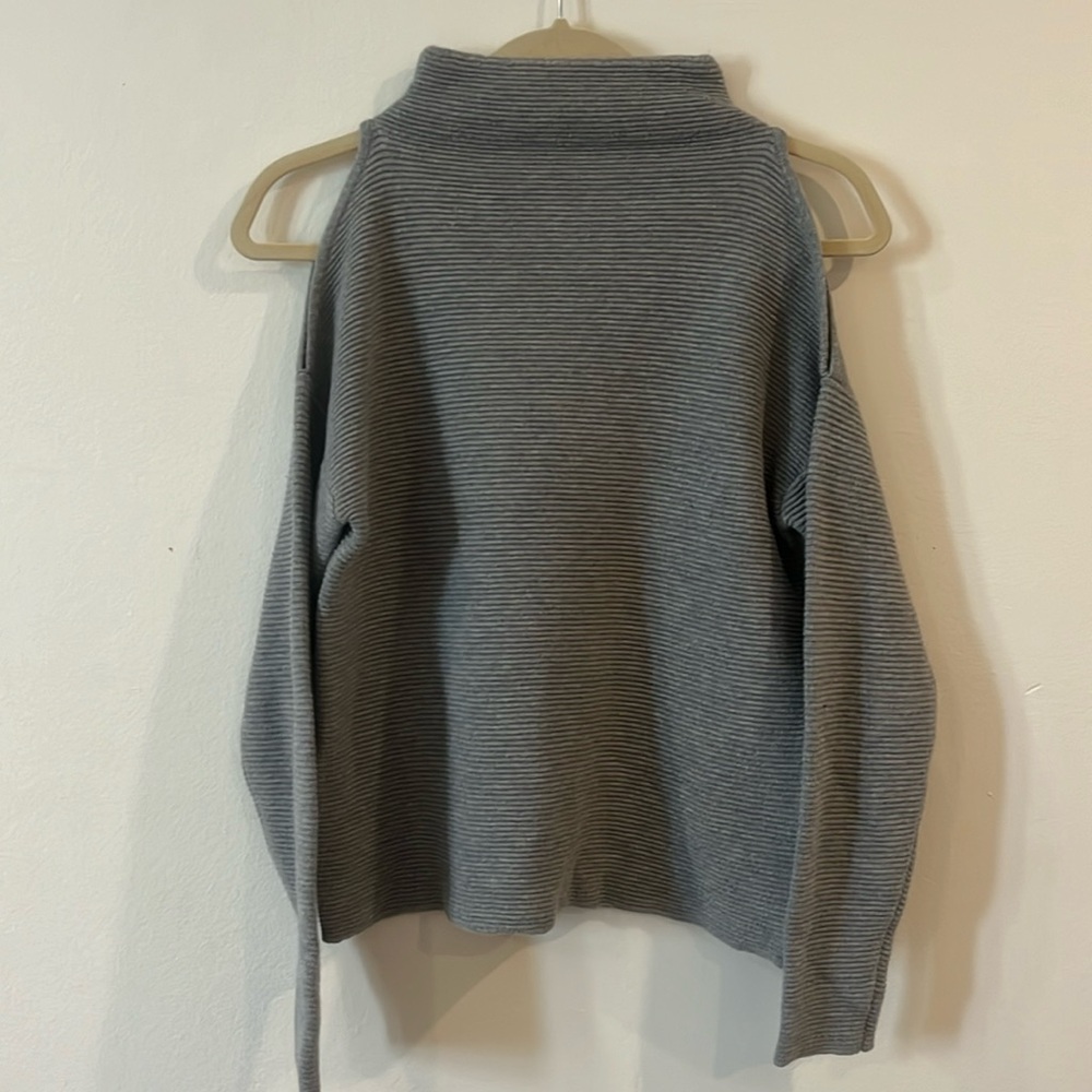 Grey, Ribbed, Cold Shoulder Sweater